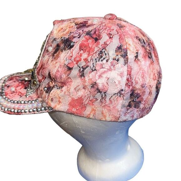 Leader LOGA distressed embellished hat crystal cross flower pattern  denim - Picture 7 of 7